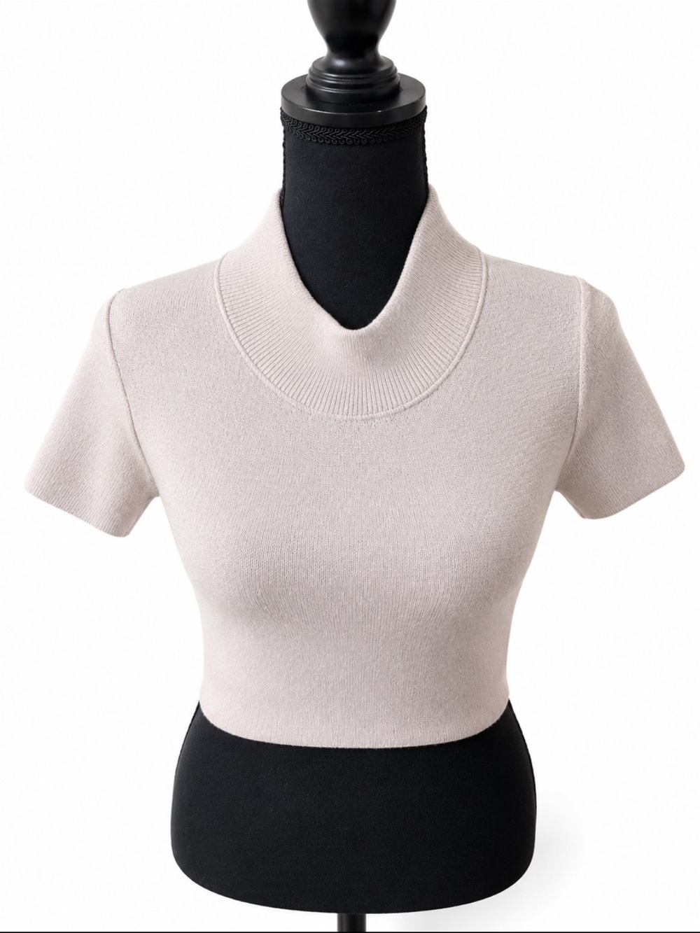 Zara Knit Open-Back Mock Neck Short Sleeve Cropped Sweater Top S